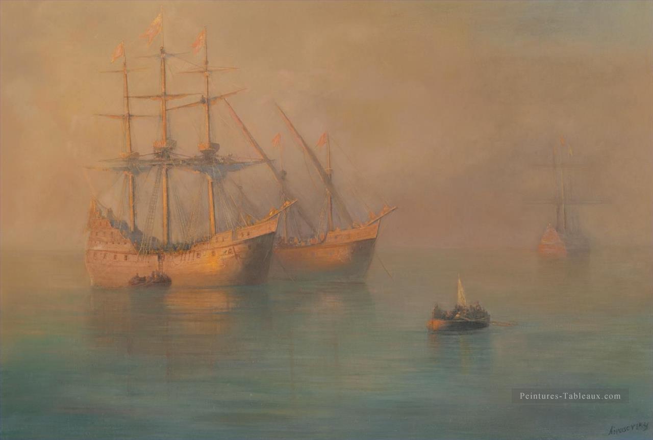 navires de columbus 1880 Romantique Ivan Aivazovsky russe Peintures à l'huile